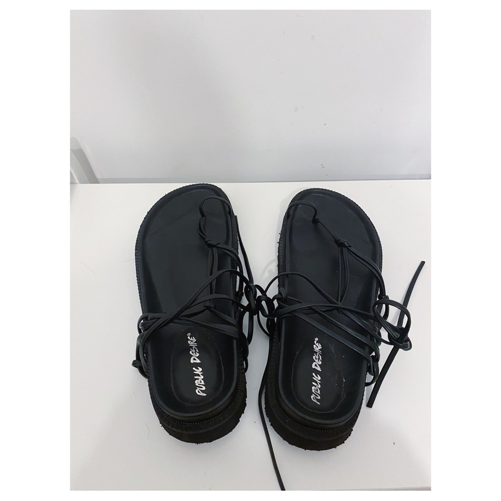 Nasty Gal Black Platform Wrap-up Sandals